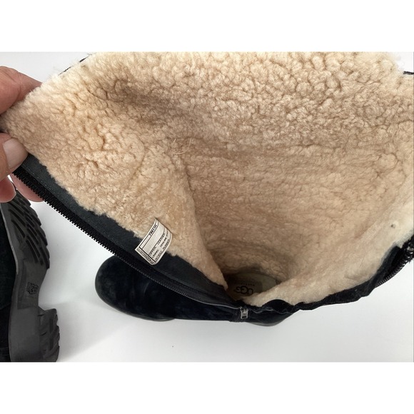 UGG Australia Jillian Riding Boots Wmns Sz 7.5 Black Suede Shearling Equestrian - Picture 6 of 7